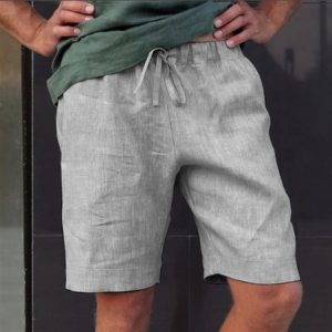 Men's Cotton Linen Style Elastic Waist Casual Shorts, Men-Shorts, color:Light Gray|size:3XL, catalog Noracora shop