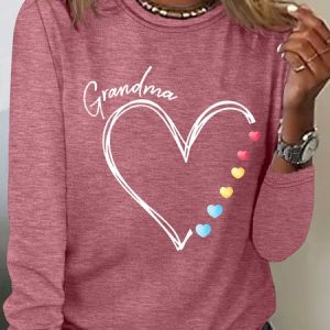 Grandma Heart Casual Long Sleeve Shirt, Long sleeves, Lilicloth.com