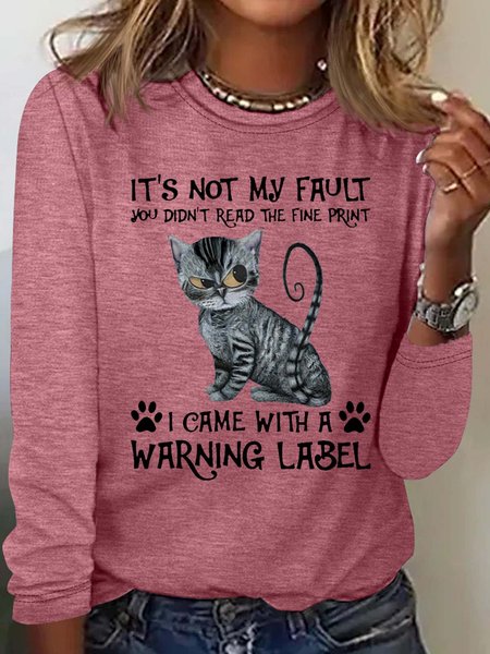 Women's It's Not My Fault Crew Neck Casual Letters Top, Long sleeves, Lilicloth.com