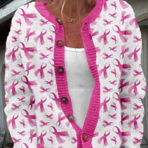 Breast Cancer Pink Ribbon Button Knit Cardigan, Cardigans, Lilicloth.com