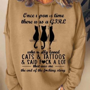 Women Cats Tattoos Girl Story Cat Loose Sweatshirt, Hoodies&Sweatshirts, Lilicloth.com