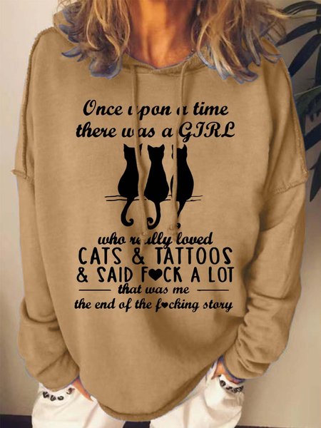 Women Cats Tattoos Girl Story Cat Loose Sweatshirt, Hoodies&Sweatshirts, Lilicloth.com