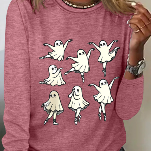 Cute Ballet Ghost Casual Long Sleeve Shirt, Long sleeves, Lilicloth.com