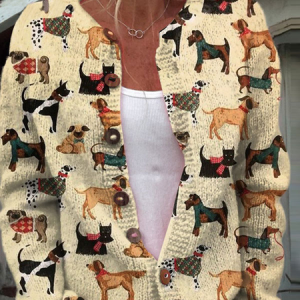Cute puppy button round neck knitted sweater, Cardigans, Lilicloth.com