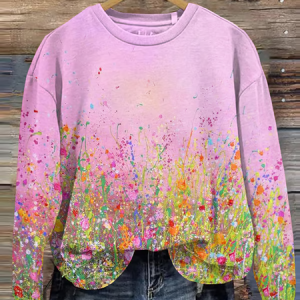 Women's Crew Neck Floral Pattern Casual Spring/Fall Long Sleeve Sweatshirt, JustFashionNow Sweatshirts & Hoodies, color:Pink|size:5XL,