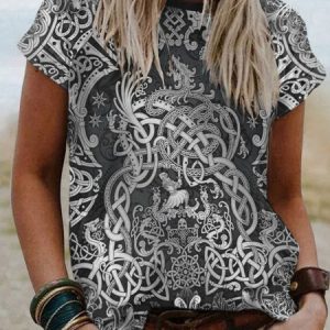 Vintage Animal Crew Neck Short Sleeve T-shirt, T-shirts, color:Black|size:4XL, catalog Noracora shop