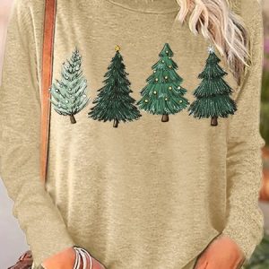 Womens Christmas Trees Lights Star Snow mint Cozy Winter Casual Crew Neck Top, Long sleeves, Lilicloth.com