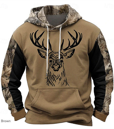 Retro style reindeer pattern color blocked Hoodie, Hoodies&Sweatshirts, Lilicloth.com