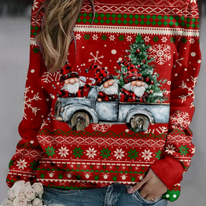 Santa Claus Christmas hat Gnome Crew Neck Casual Loose Sweatshirt, Hoodies&Sweatshirts, Lilicloth.com