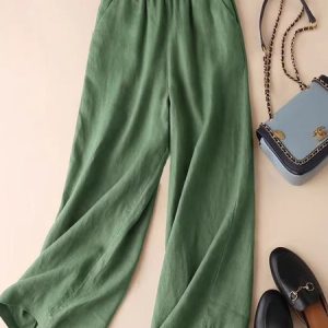 Casual Plain Ankle Pants Elastic Waist Pocket Stitching Pant, Pants, color:Green|size:3XL, catalog Noracora shop