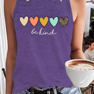 Women's Be Kind Hearts Print Casual Tank Top, Tank Tops, Lilicloth.com