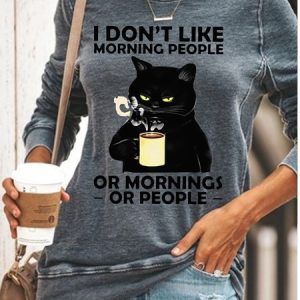 Womens Funny I Dont Like Morning Black Cat Casual Sweatshirt, Hoodies&Sweatshirts, Lilicloth.com