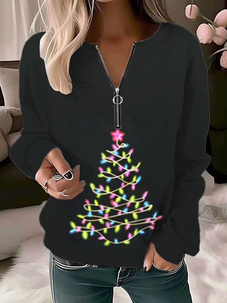 Women Snowflake Christmas Long sleeve Sweatshirt, Hoodies&Sweatshirts, Lilicloth.com