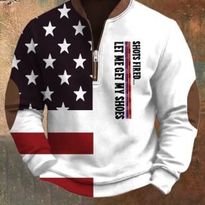 Men's American Flag Combat Casual Half Collar Sweatshirt, Hoodies&Sweatshirts, Lilicloth.com