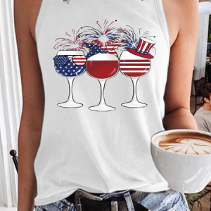 Women’s Blue & White Wine Of American Flag To Celebrate Tank Top, Tank Tops, Lilicloth.com