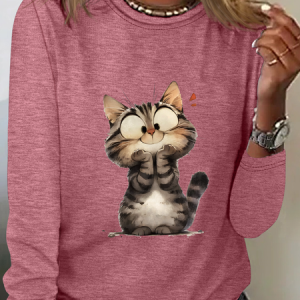 Funny Cat Casual Long Sleeve Shirt, Long sleeves, Lilicloth.com