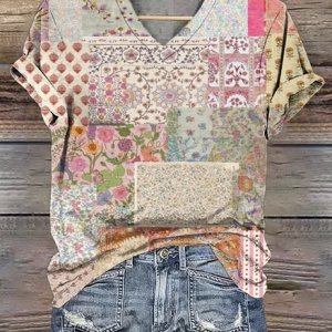 Casual Crew Neck Floral T-Shirt, T-shirts, Lilicloth.com