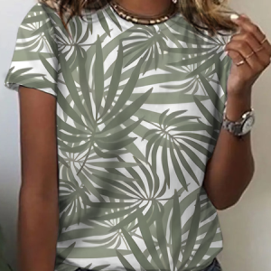 Artistic Leaf Print Cotton T-Shirt, T-shirts, Lilicloth.com
