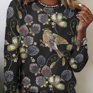 Flower and Bird Art Flower Long Sleeve T-shirt, Long sleeves, Lilicloth.com