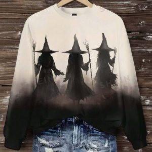 Women's Vintage Witch Print Crew Neck Sweatshirt, Hoodies&Sweatshirts, Lilicloth.com