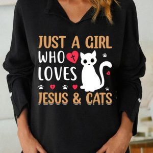 Lilicloth X Abu Just A Girl Who Loves Jesus And Cats Women's Shawl Collar Sweatshirt, Hoodies&Sweatshirts, Lilicloth.com