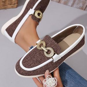 Casual Plain Slip On Flat Heel Shallow Shoes, Flats/Loafers, color:Brown|size:42, catalog Noracora shop