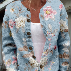 Crew Neck 3D Printing Vintage Knitted Cardigan, Cardigans, Lilicloth.com