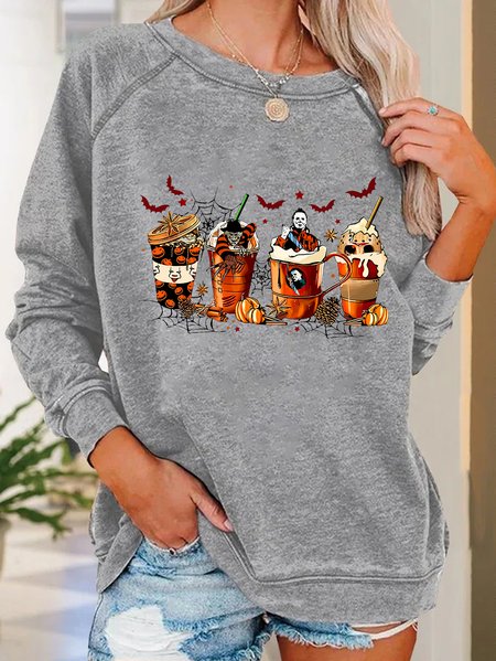 Skeleton Coffee Cups Halloween Casual Sweatshirt, Hoodies&Sweatshirts, Lilicloth.com