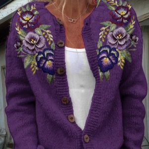 Vintage floral art knitted button cardigan, Cardigans, Lilicloth.com