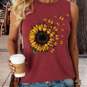 Women's Sunflower Butterfly Casual Tank Top, Tank Tops, Lilicloth.com
