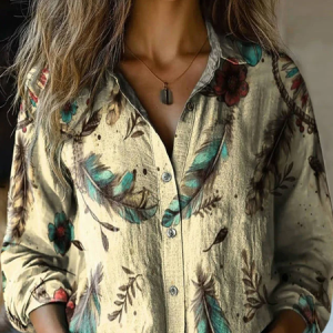 Vintage Feather Pattern Blouse, Blouses, Lilicloth.com