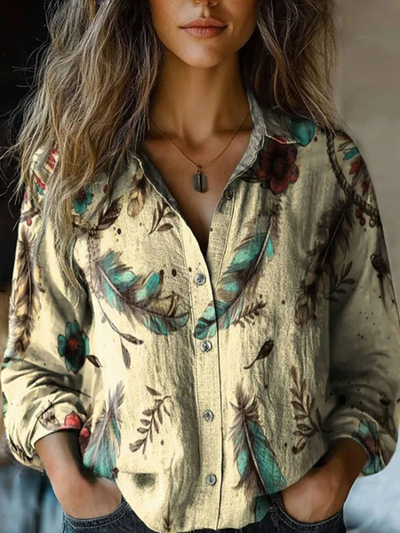 Vintage Feather Pattern Blouse, Blouses, Lilicloth.com