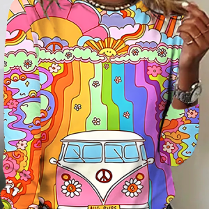 Peace Symbol Graffiti Painted Print Casual Long Sleeve Shirt, Long sleeves, Lilicloth.com
