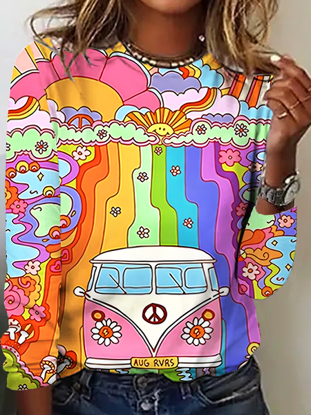 Peace Symbol Graffiti Painted Print Casual Long Sleeve Shirt, Long sleeves, Lilicloth.com
