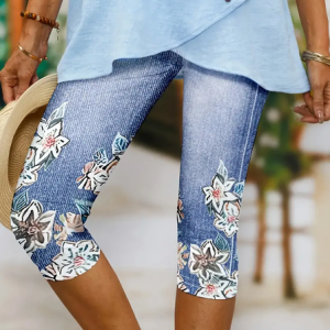 Women's Trousers Elastic Waist Legging Daily Going Out Casual Printing Floral Summer Pants, JustFashionNow Leggings, color:Blue|size:XXL