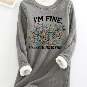 I'm Fine Casual Fluff Fleece Fabric Sweatshirt, Hoodies&Sweatshirts, Lilicloth.com