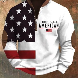 I Defined As An American Regular Fit Half Open Collar Casual Sweatshirt, Hoodies&Sweatshirts, Lilicloth.com