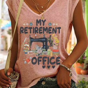 Women's Funny Word Sewing My Retirement Office V Neck Tank Top, Tank Tops, Lilicloth.com