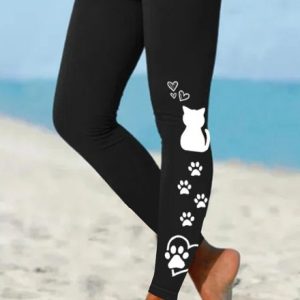 Women Funny Love Dog Paws Cat Simple Cat Leggings, Leggings, Lilicloth.com
