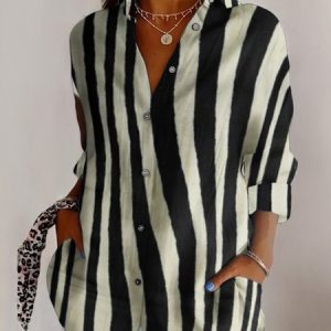 Curved printed casual long sleeved shirt, Blouses, Lilicloth.com