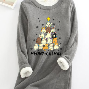 Meowy Catmas Casual Fluff Fleece Fabric Sweatshirt, Hoodies&Sweatshirts, Lilicloth.com