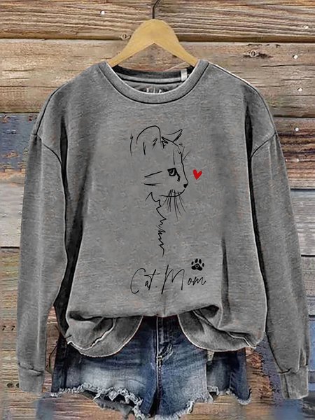 Cat Mom Letter Print Sweatshirt, Hoodies&Sweatshirts, Lilicloth.com