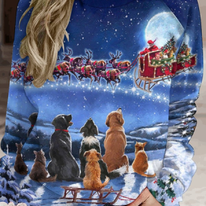 Womens Christmas Santa Dog Painting Crew Neck Sweatshirt, Hoodies&Sweatshirts, Lilicloth.com