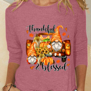 Fall Gnomes Thanksgiving Pumpkin Casual Long Sleeve Shirt, Long sleeves, Lilicloth.com