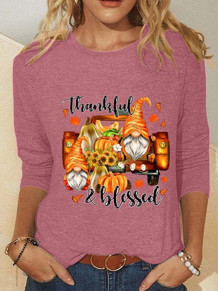 Fall Gnomes Thanksgiving Pumpkin Casual Long Sleeve Shirt, Long sleeves, Lilicloth.com