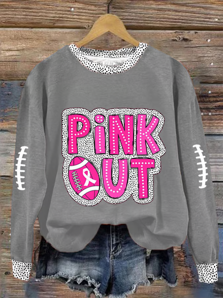 Women's Pink Out Football Breast Cancer Printed Sweatshirt, Hoodies&Sweatshirts, Lilicloth.com