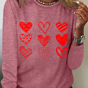 Womens Valentines Hearts , Valentine's Day Casual Long Sleeve Shirt, Long sleeves, Lilicloth.com