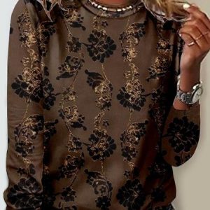 Casual 3D Printing Loose T-Shirt, Long sleeves, Lilicloth.com