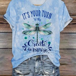 Casual Animal Crew Neck Short Sleeve T-shirt, T-shirts, color:Sky Blue|size:4XL, catalog Noracora shop