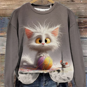 Women's Cute Art Cat Print Sweatshirt, Hoodies&Sweatshirts, Lilicloth.com